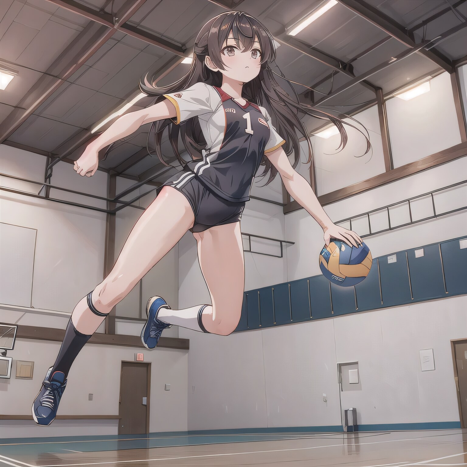 黒髪ロングでユニフォームの少女３５ | の人気AIイラスト・グラビア