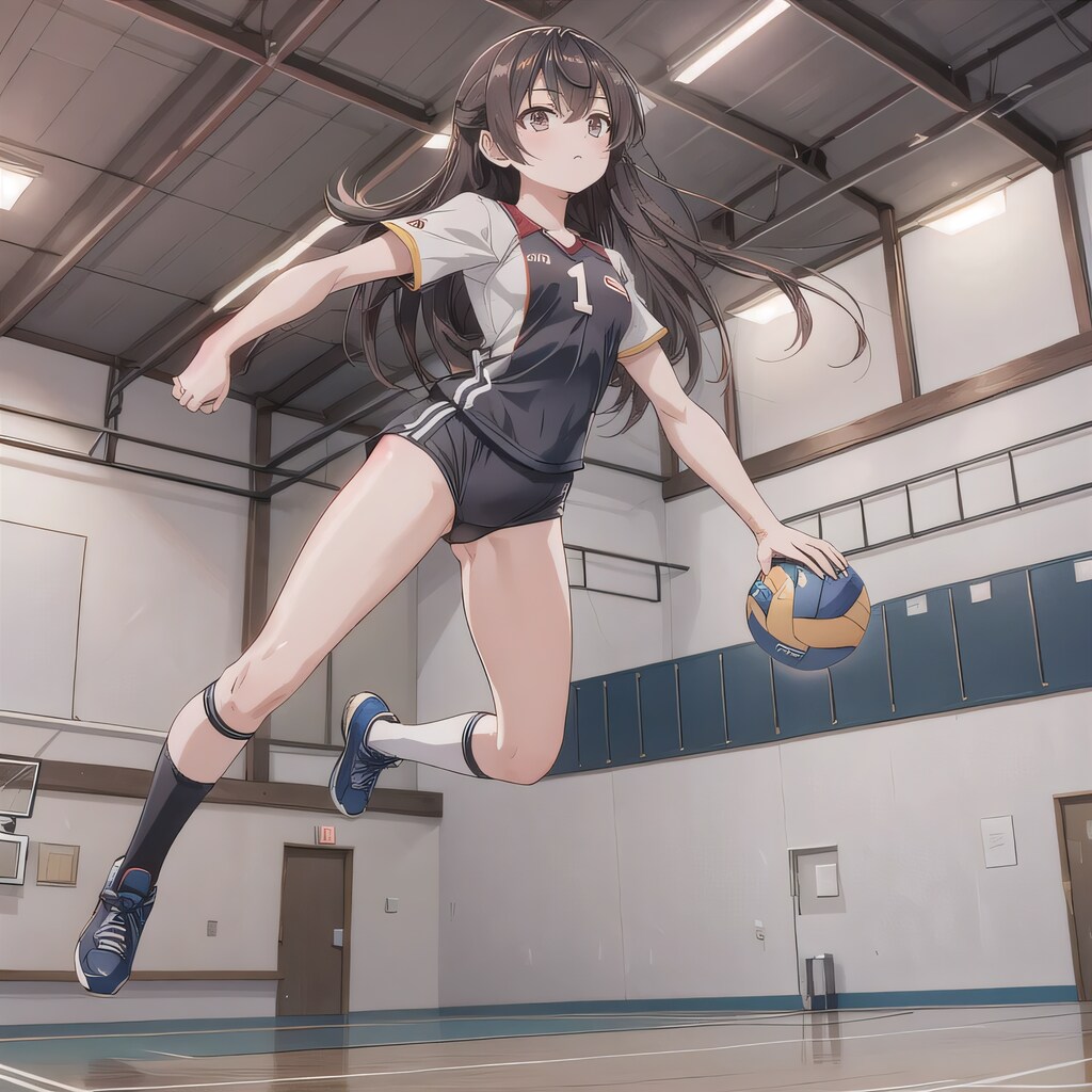 黒髪ロングでユニフォームの少女３５