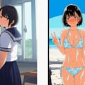 クラスの嫌いな女子の水着画像にぶっかけて発散２ 3枚目