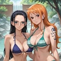 温泉を楽しむナミとロビン 3枚目
