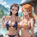 温泉を楽しむナミとロビン 2枚目