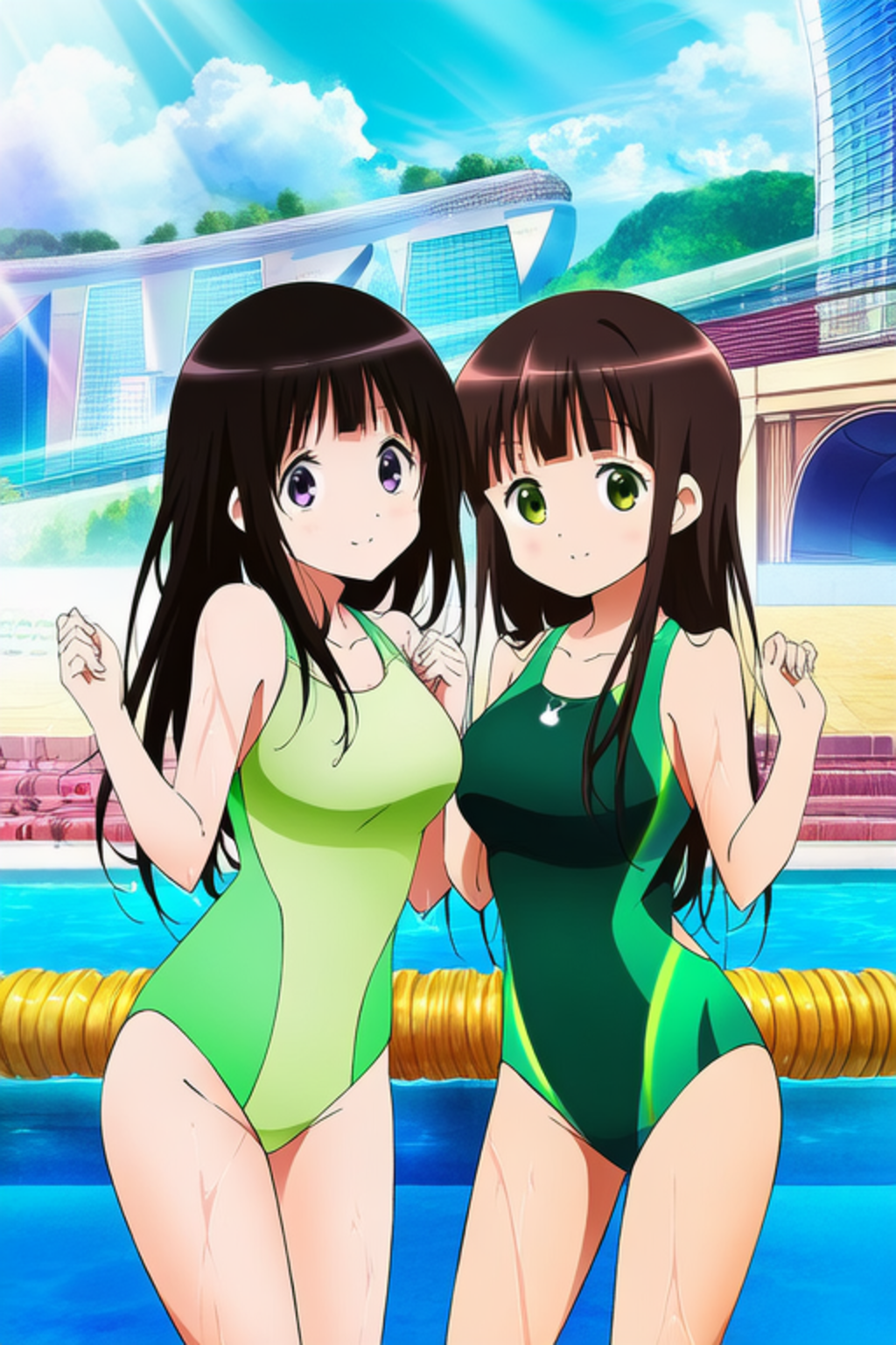 千反田えると宇治松千夜の競泳水着姿