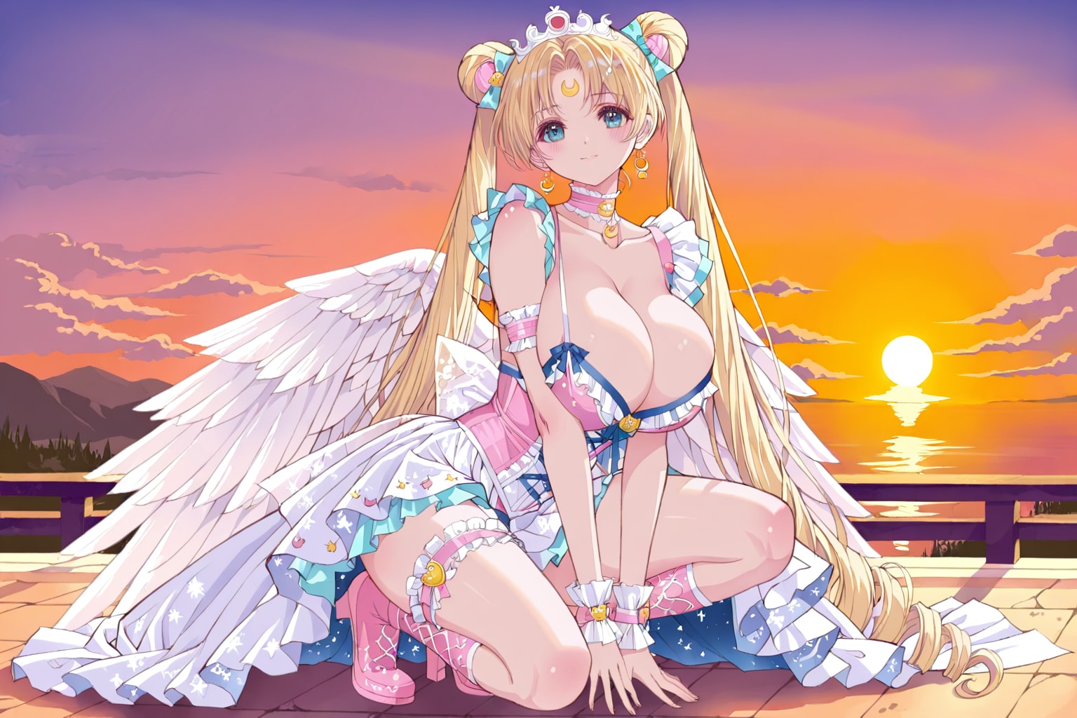 夕日と美女♡