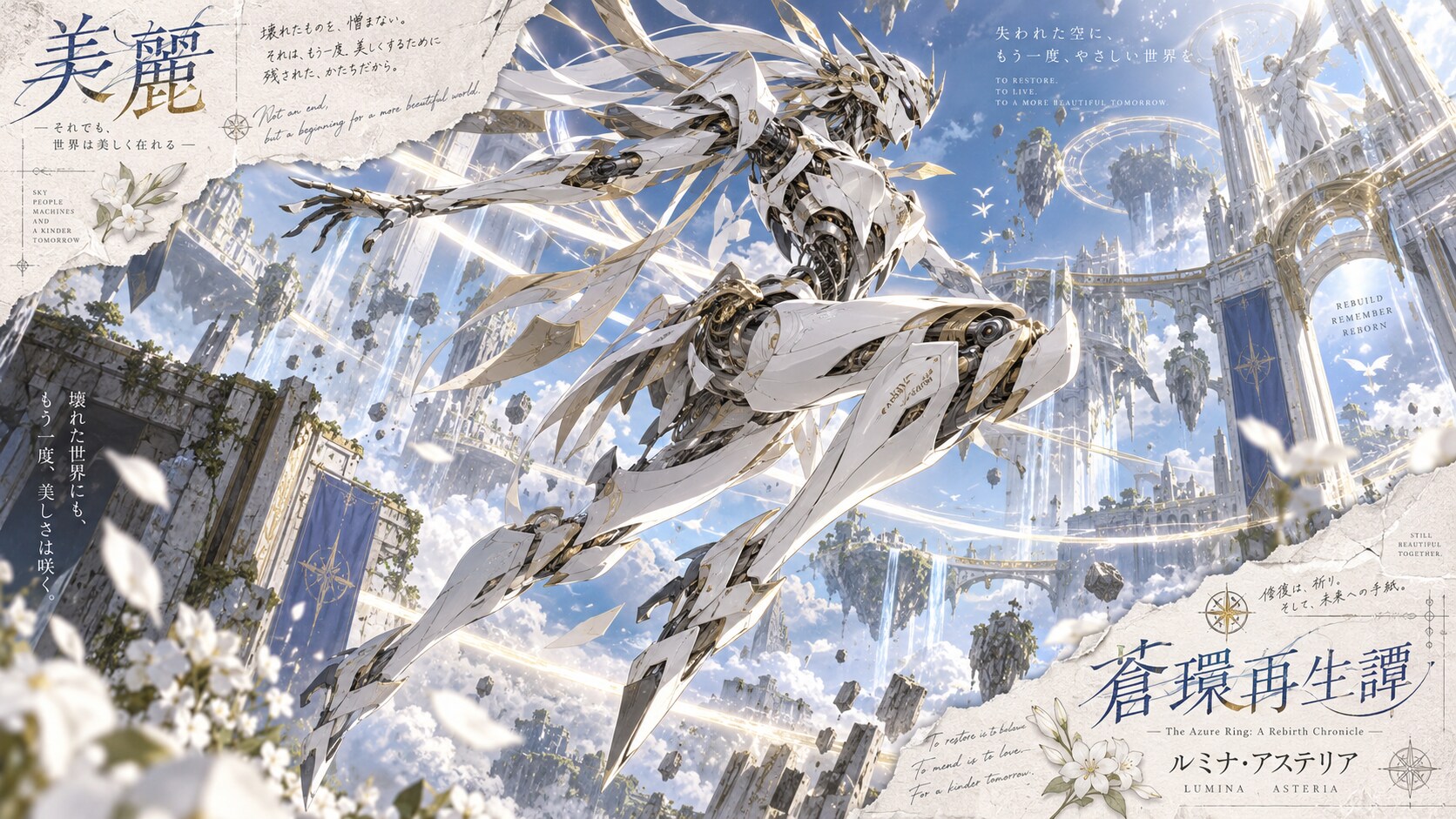 Rebirth in the Azure Skies: A Kinder Tomorrow.  Witness the breathtaking fusion of advanced mechanic | の人気AIイラスト・グラビア
