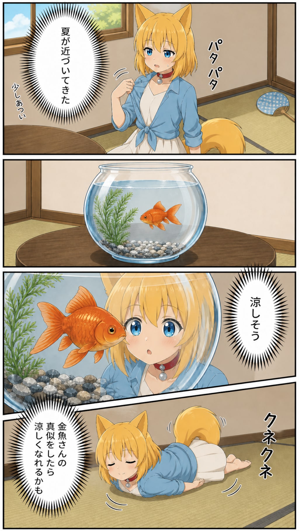 涼を求めて畳の上をのたくるキツネ