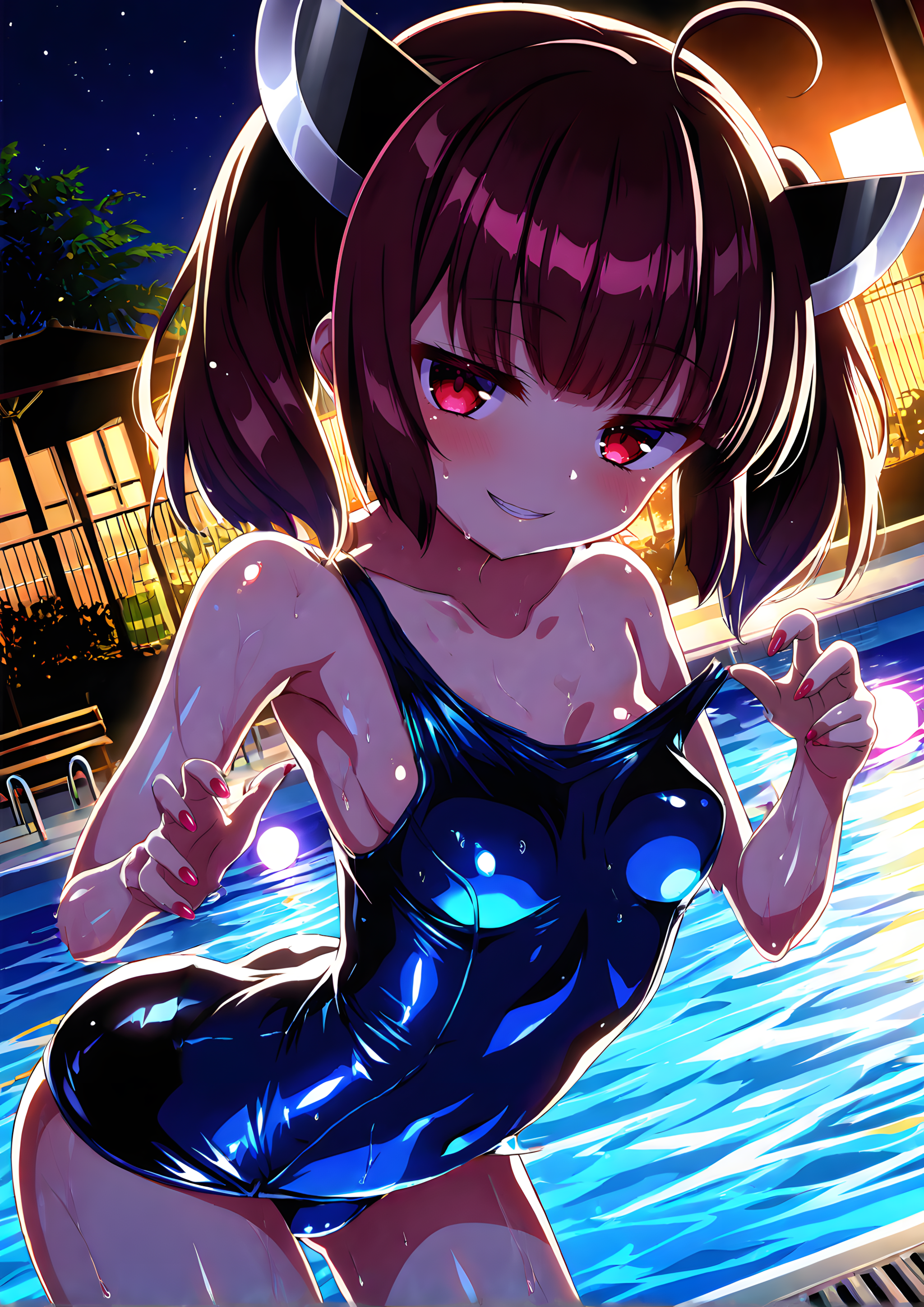 ナイトプールにスク水でとか…変態さんですね…♡