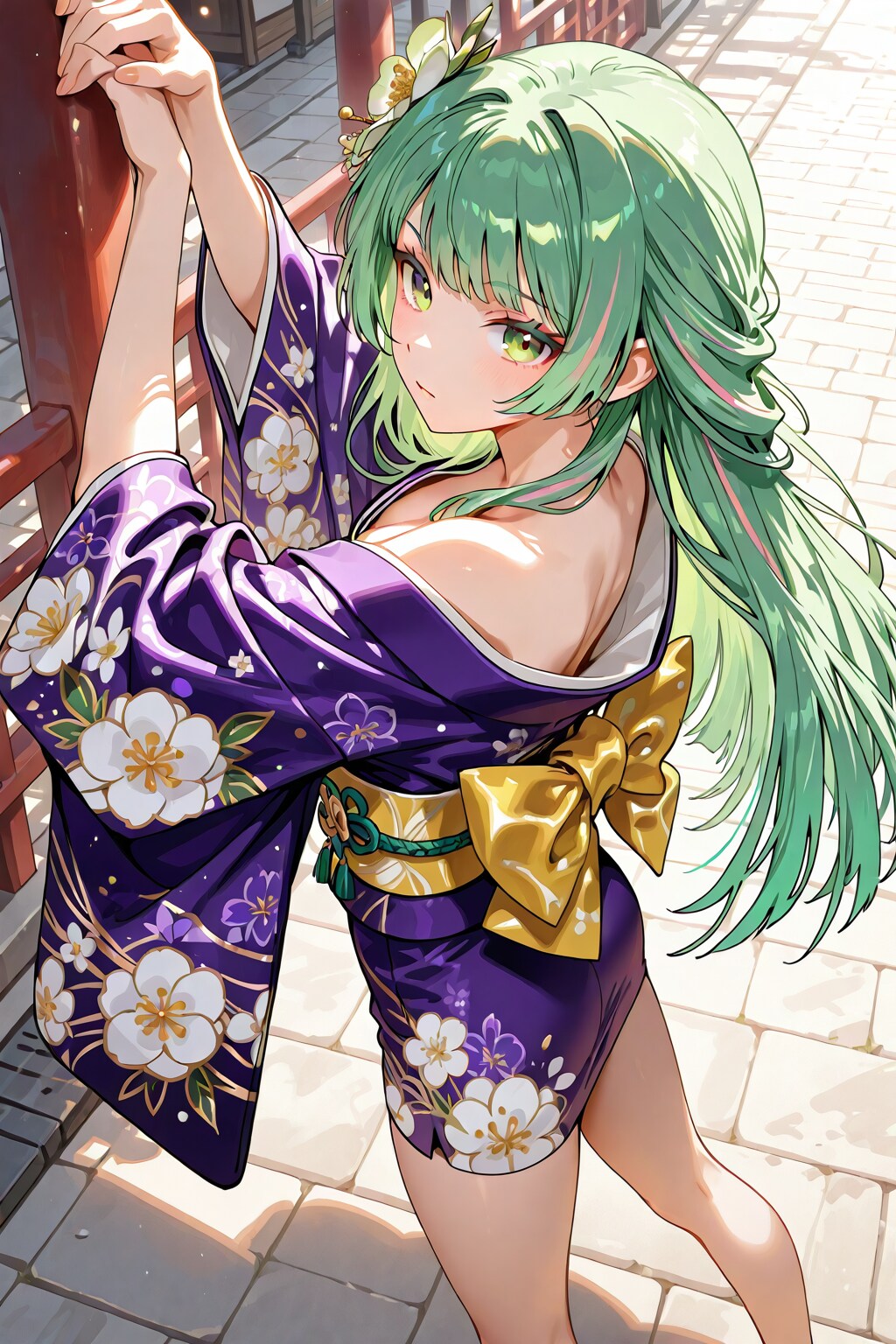 古い街並みの着物の少女