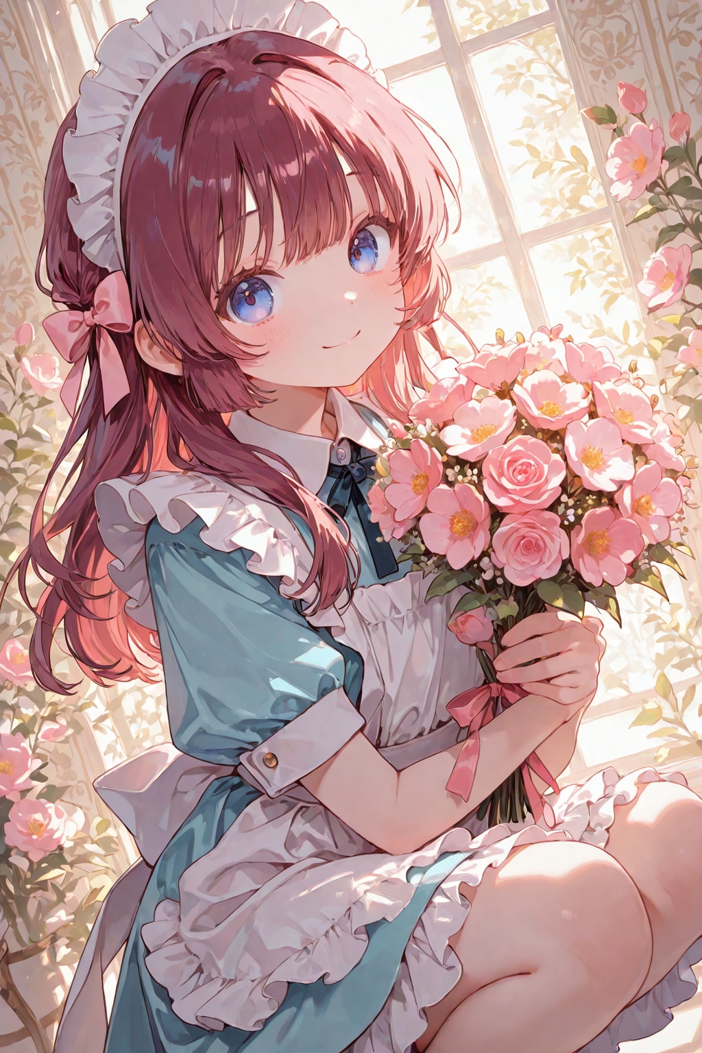 メイドさんと花束
