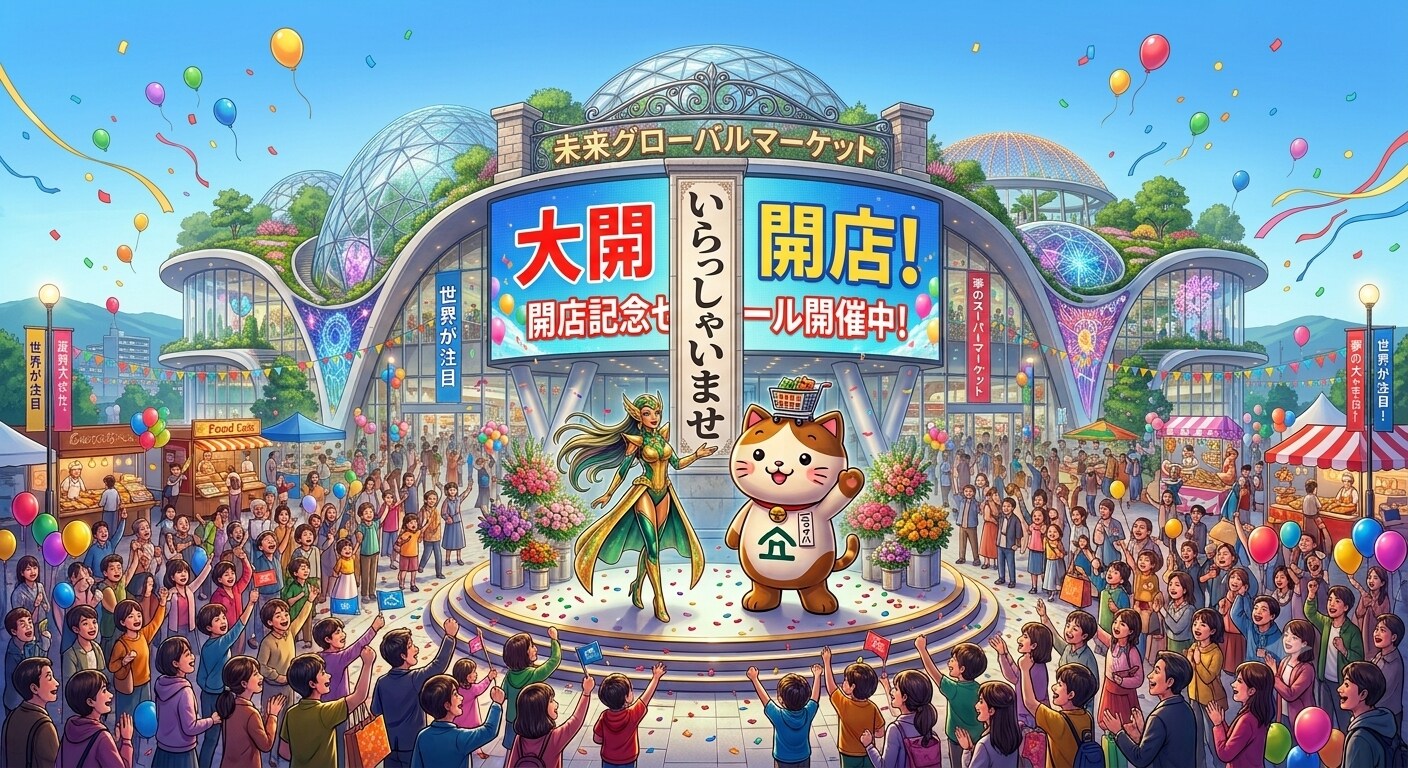 みんなを笑顔に！ 未来のスーパー大開店 | の人気AIイラスト・グラビア