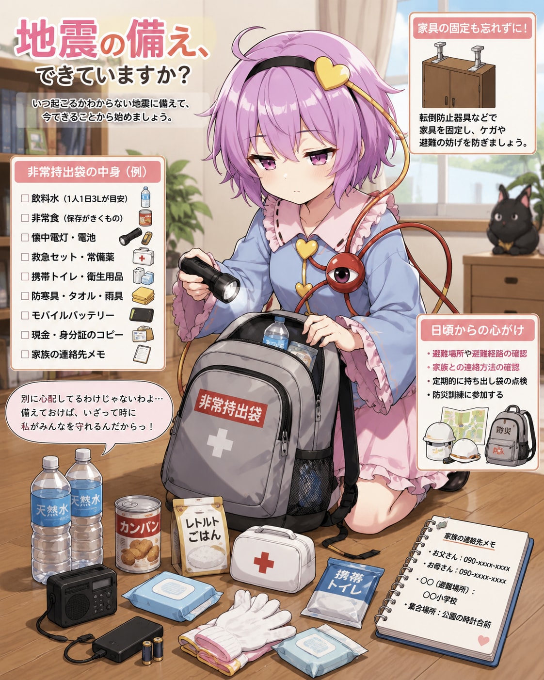 地震の備えをするさとりちゃん