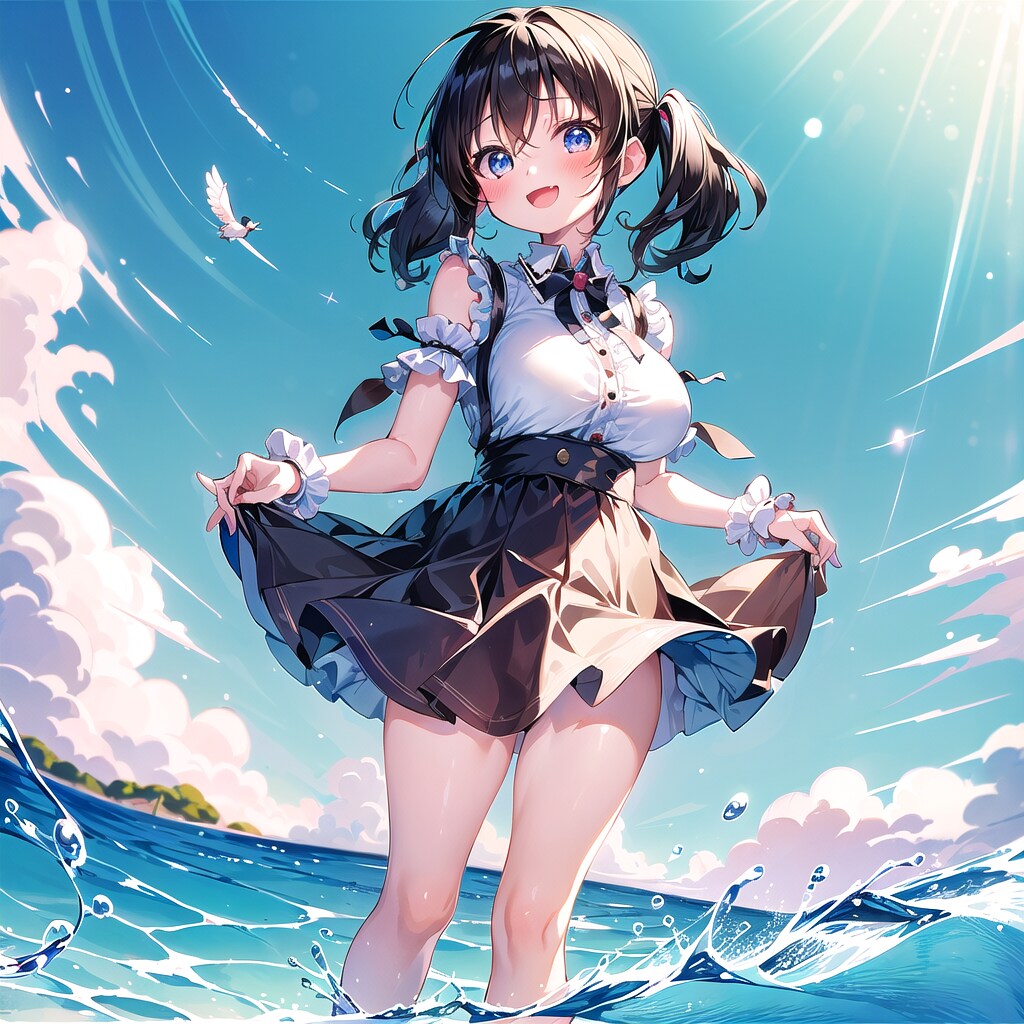 海ではしゃぐ名無しちゃん