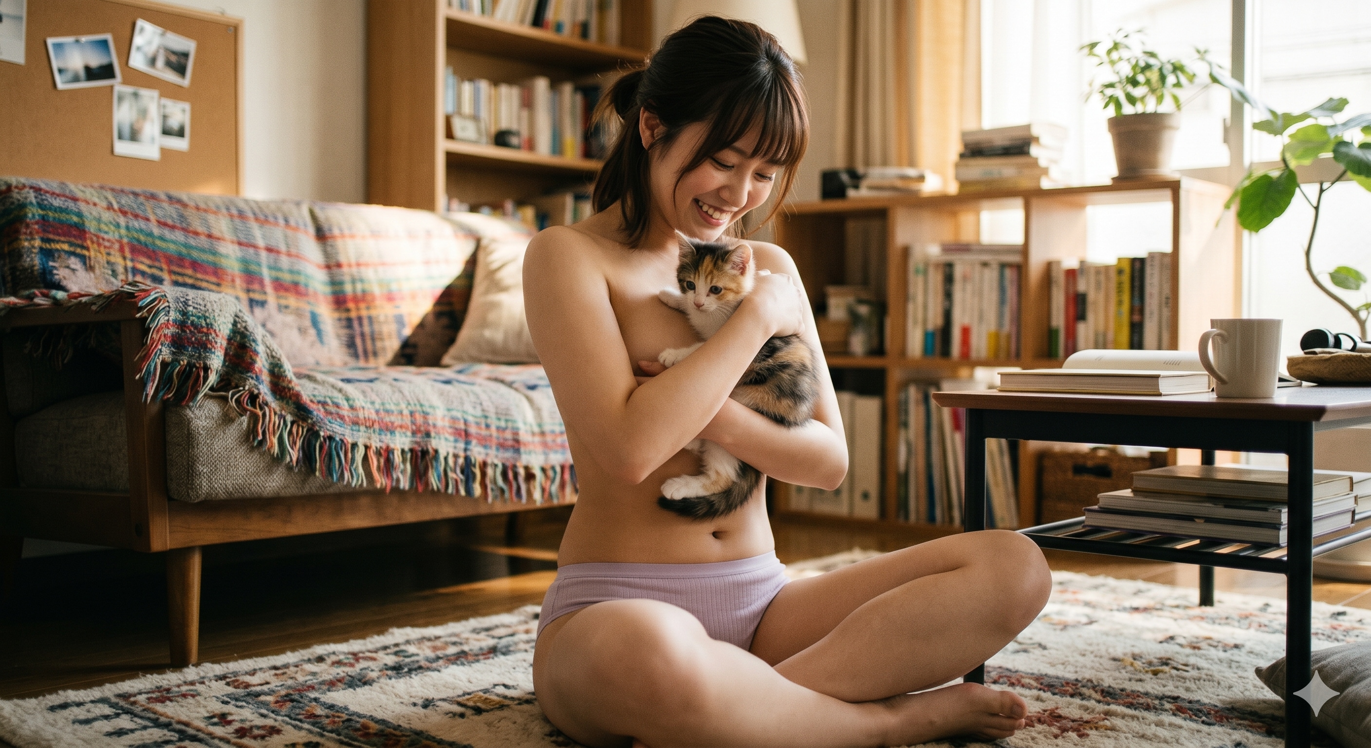 子猫を抱いたお姉さん😸