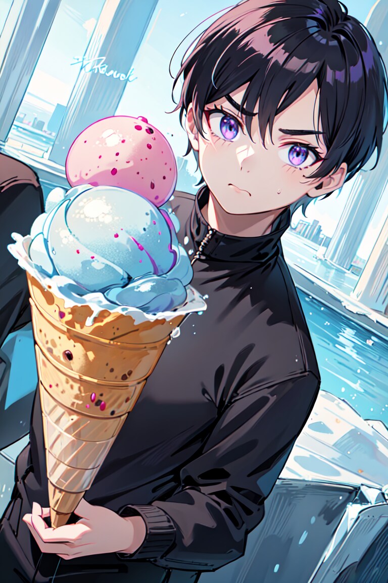 黒髪短髪男性とアイスクリーム（12枚）