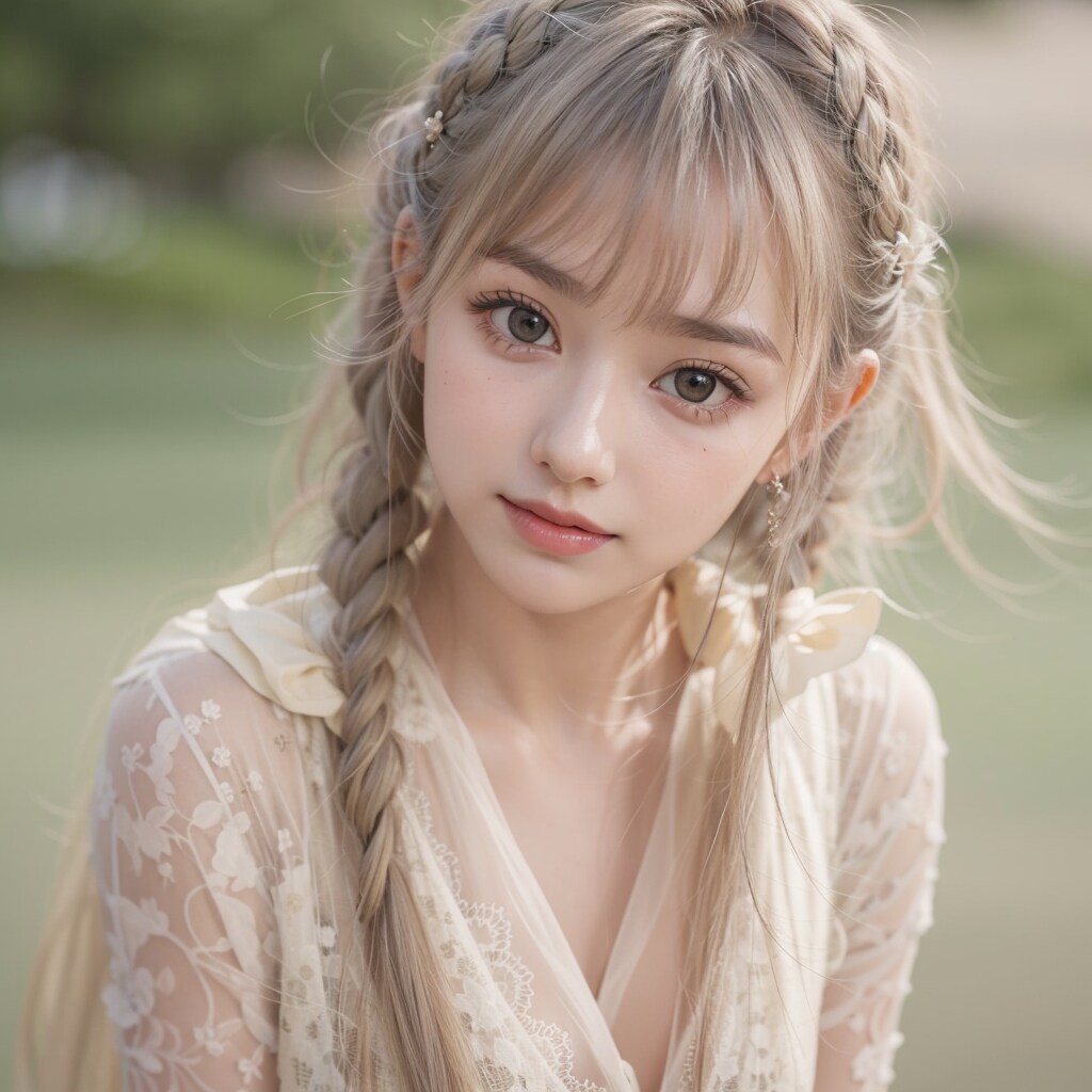 三つ編み美女