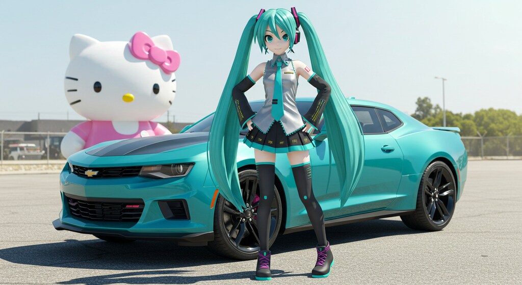初音ミクとハローキティとシボレーカマロ