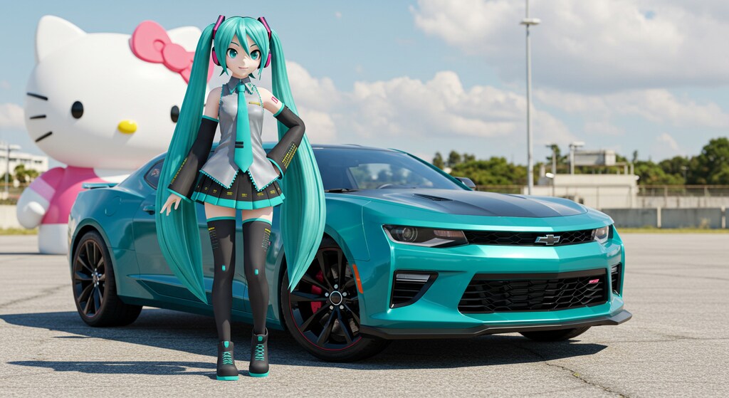 初音ミクとハローキティとシボレーカマロ