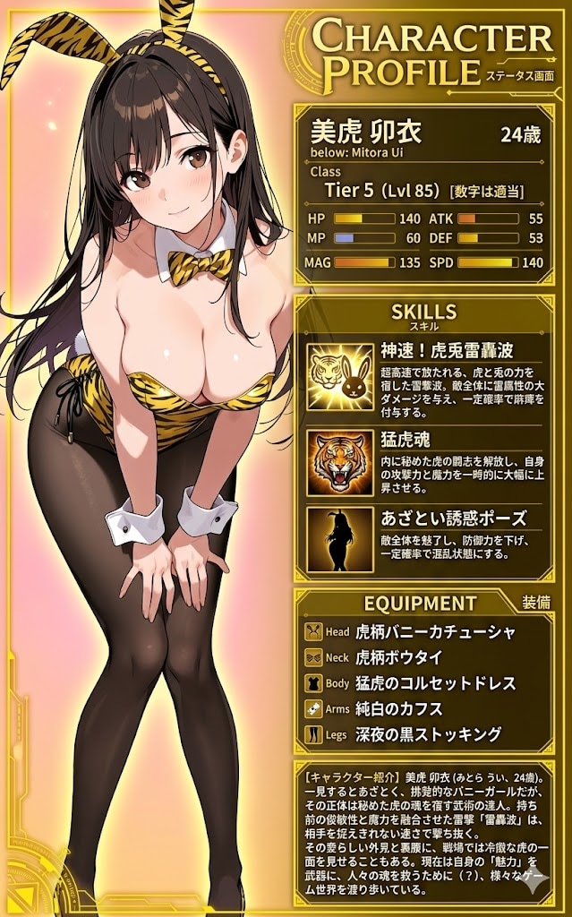 卯衣ちゃんのステータス的なやつ
