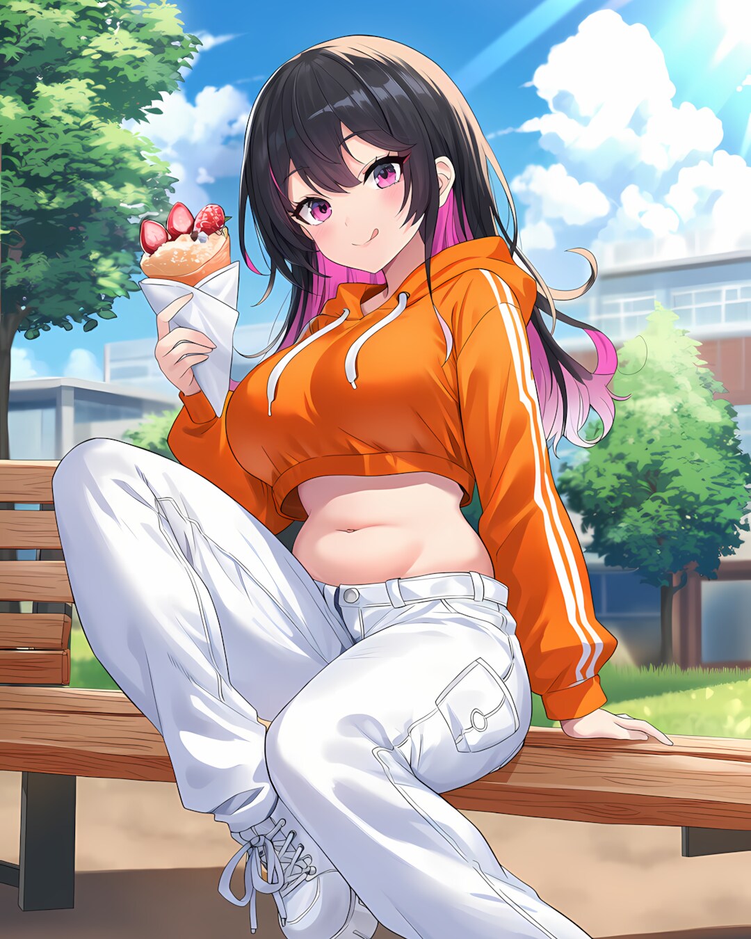 🍓キャンパスでクレープ休憩✨リナのパーカーコーデ