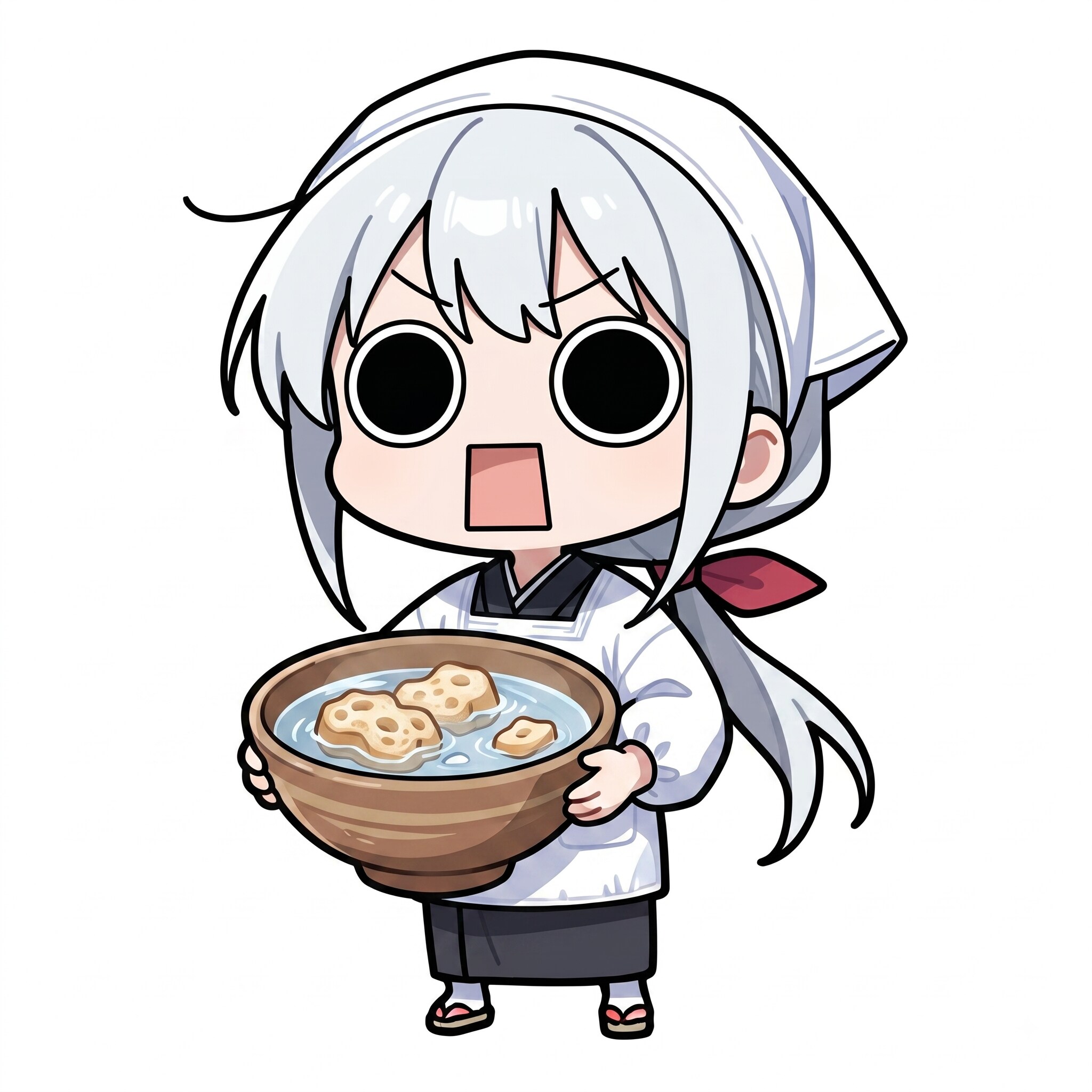 ふやけている麩を持つえらいこっちゃ嬢