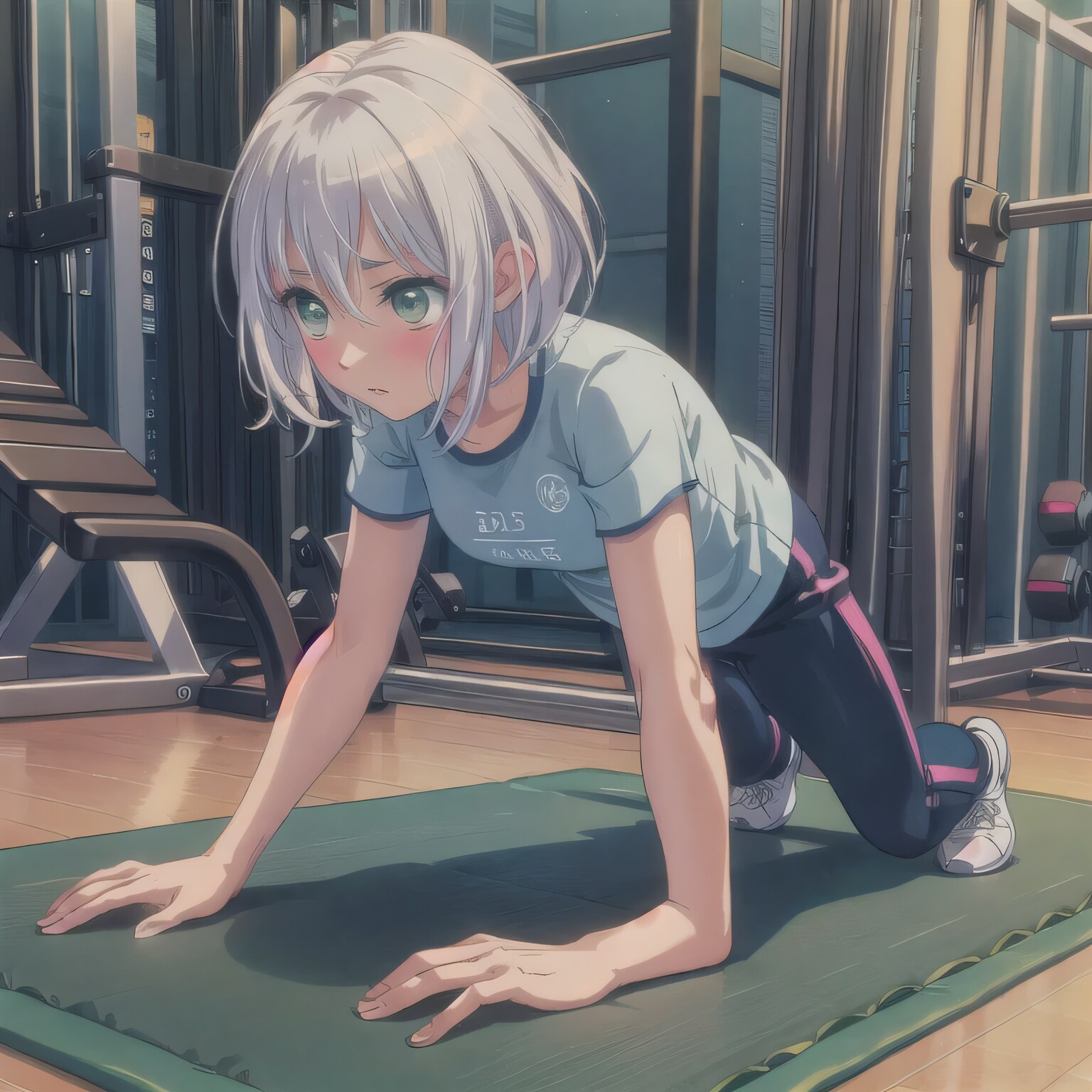 灰髪ボブで筋トレの少女 | の人気AIイラスト・グラビア