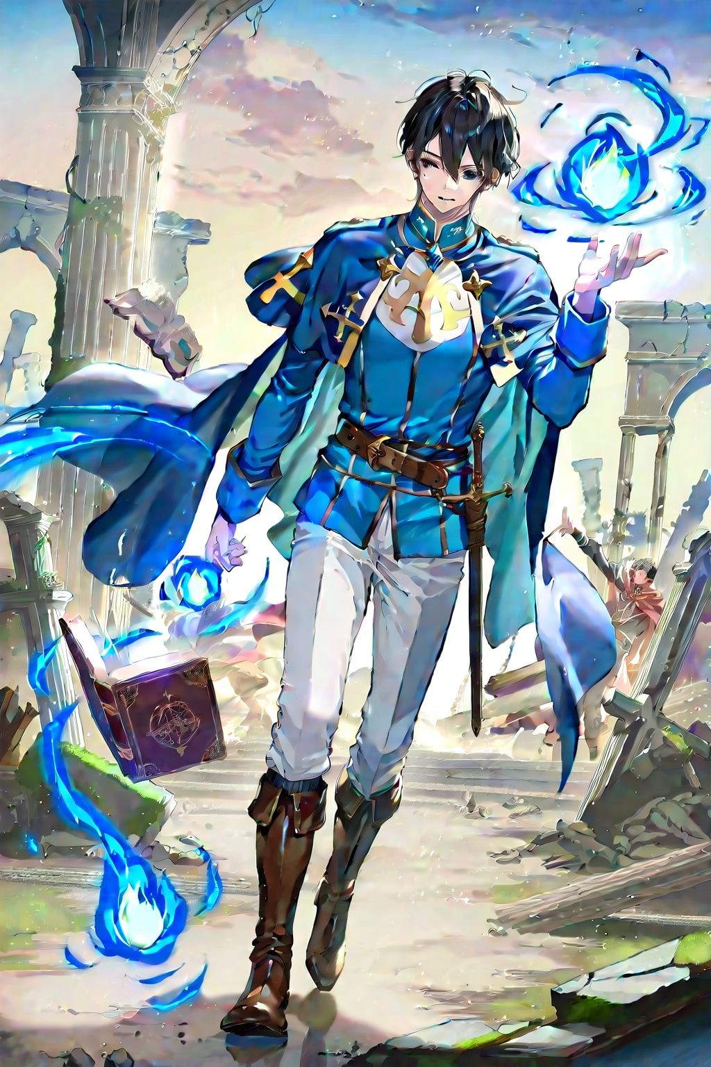 古代遺跡の前で、大柄な男性魔術師1-1-1-1-1