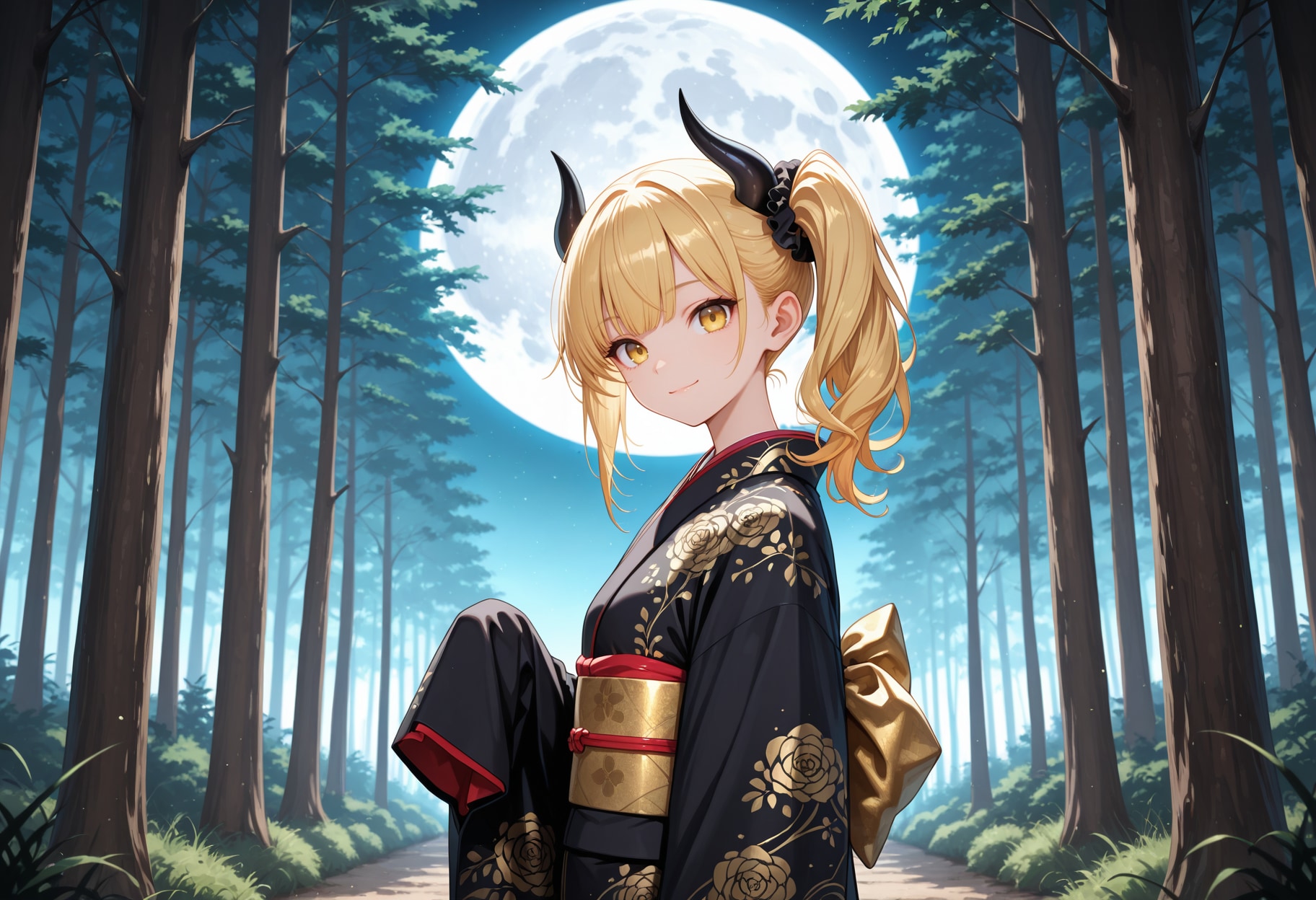 月の森と着物女鬼高生さん | の人気AIイラスト・グラビア