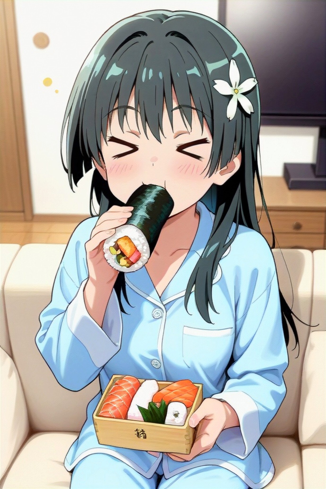 恵方巻きを食べる佐天さん