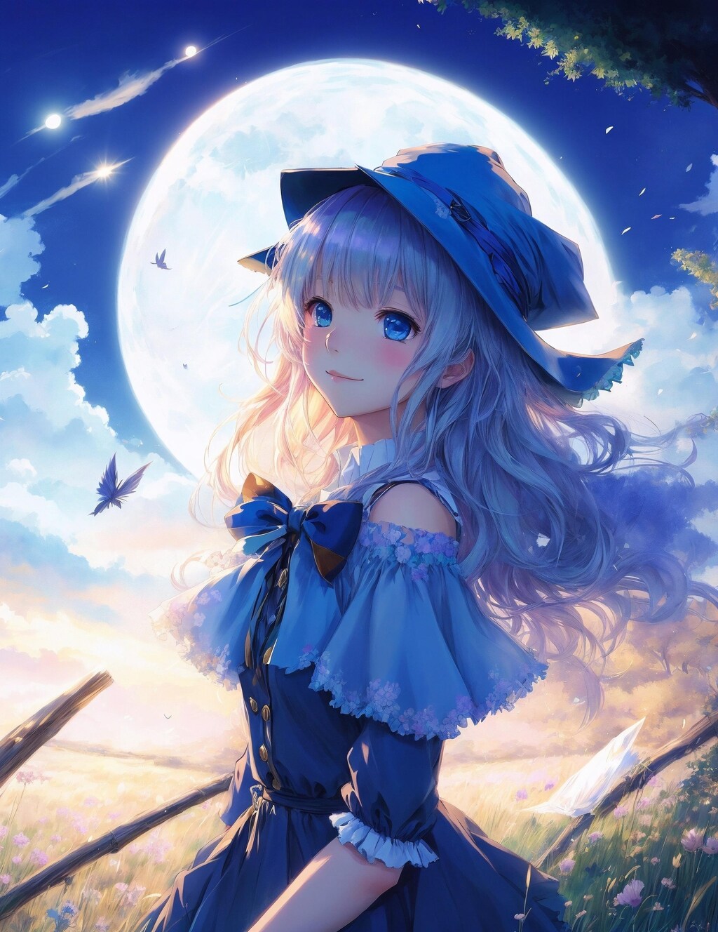 朝焼けの月の草原