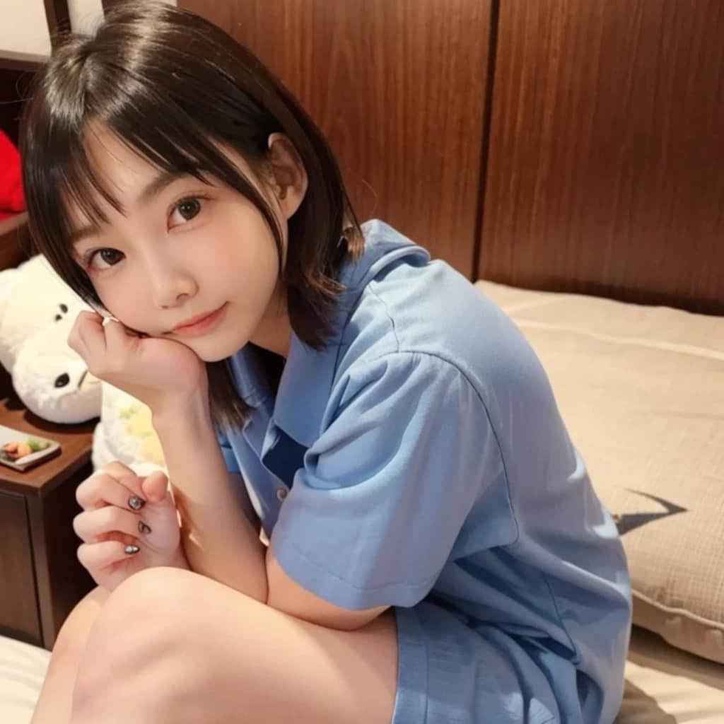 黒髪ボブで寝室の美女８