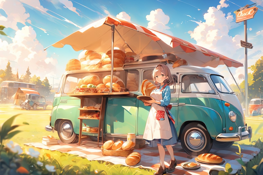 ピクニックでパンを