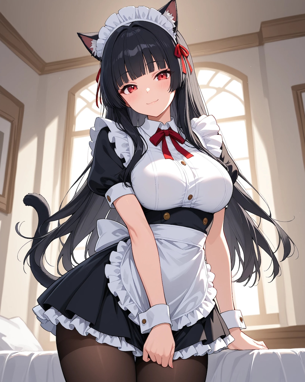 黒髪ぱっつん猫耳メイド