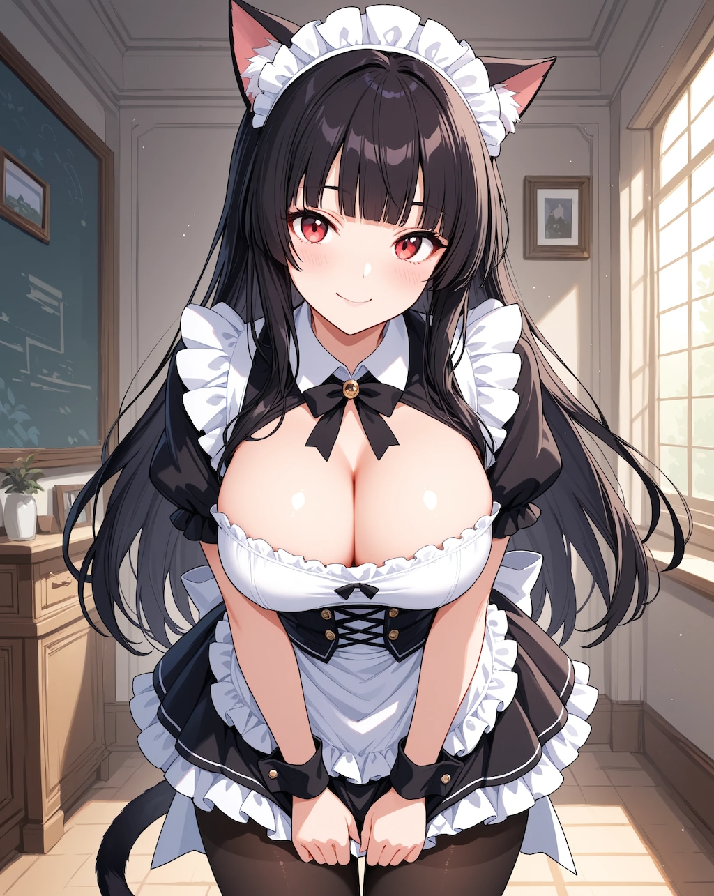 黒髪ぱっつん猫耳メイド