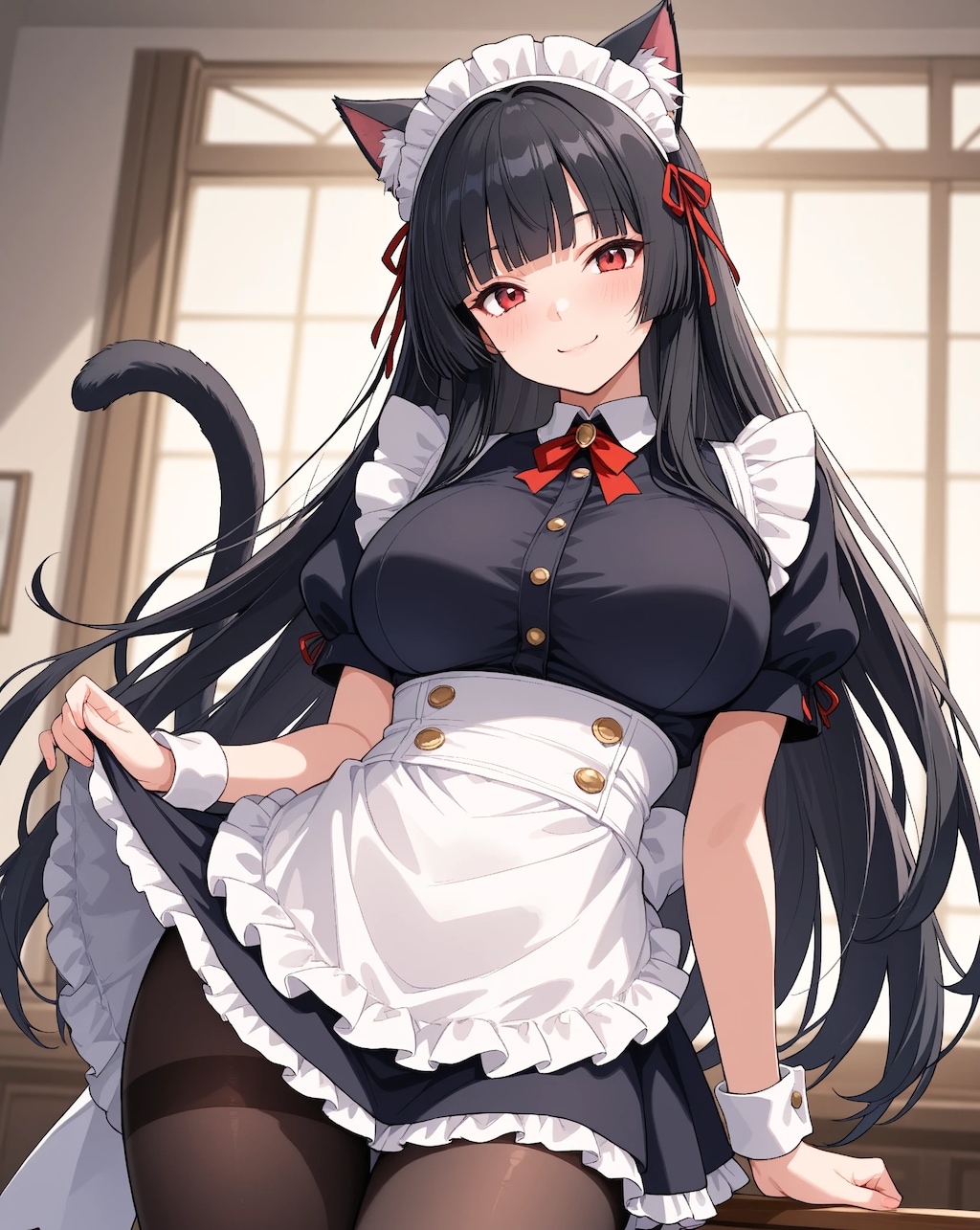 黒髪ぱっつん猫耳メイド