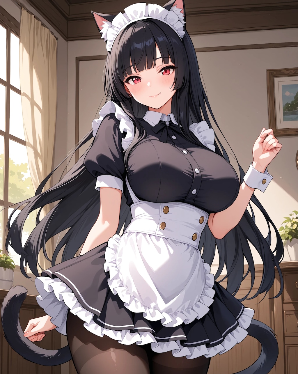 黒髪ぱっつん猫耳メイド