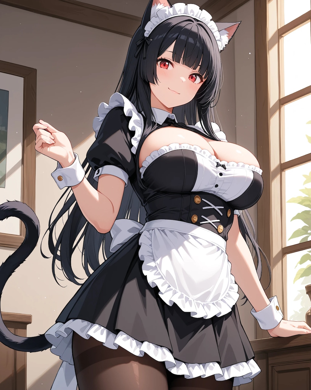 黒髪ぱっつん猫耳メイド