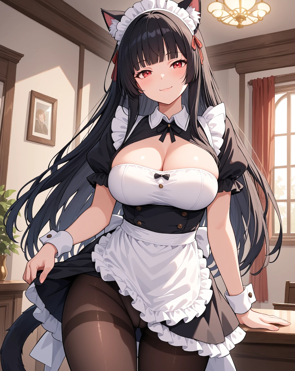 黒髪ぱっつん猫耳メイド