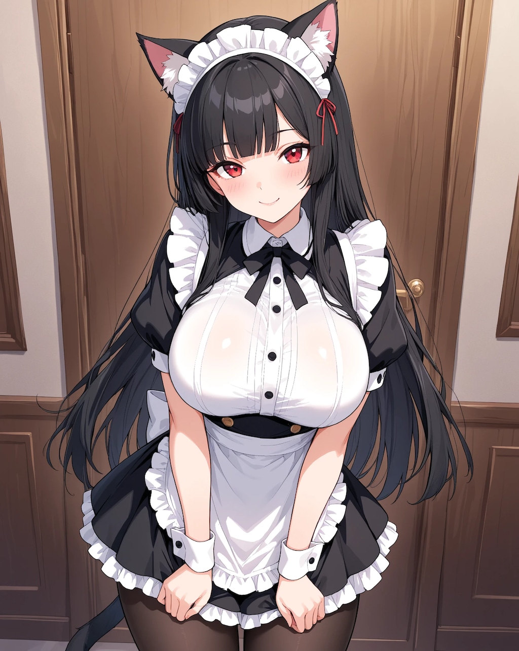 黒髪ぱっつん猫耳メイド
