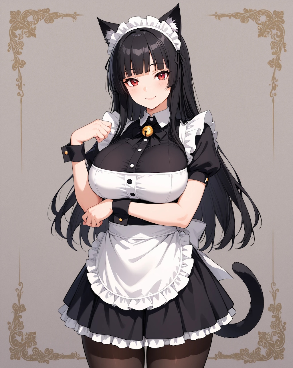 黒髪ぱっつん猫耳メイド