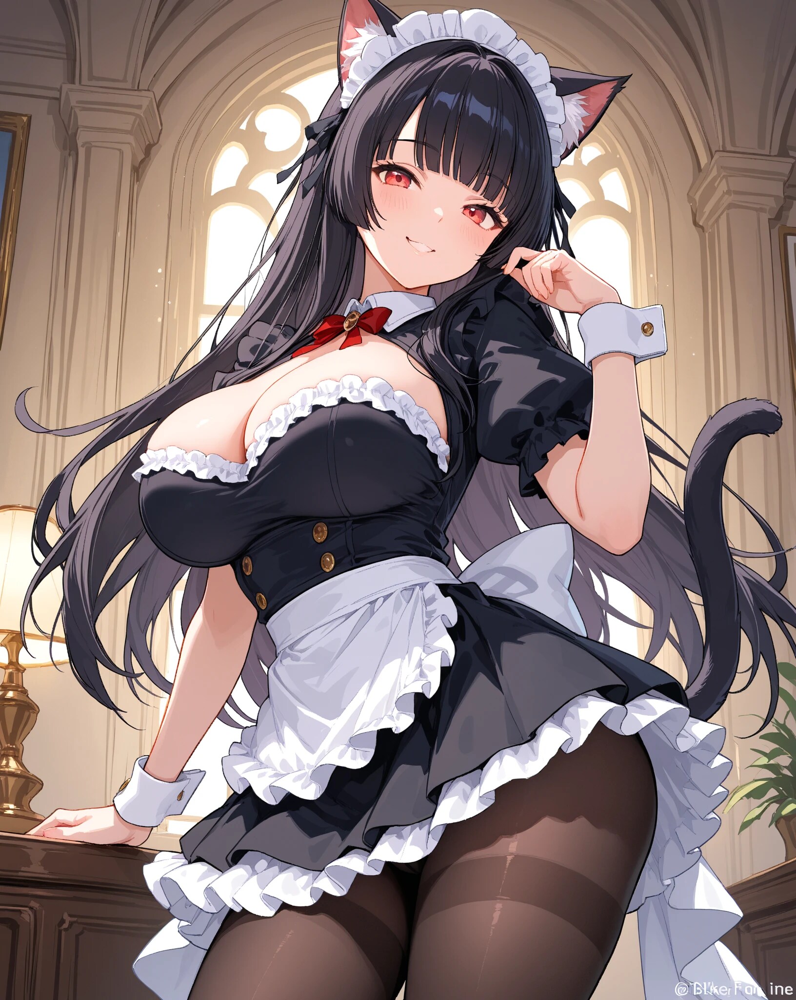 黒髪ぱっつん猫耳メイド | の人気AIイラスト・グラビア