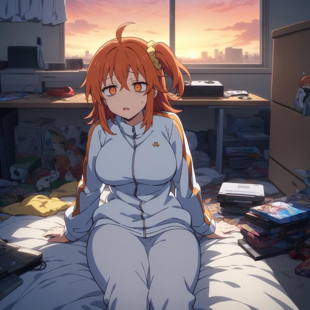 アニメ風、現在汚部屋のウチの要介護ジャージぐだ子