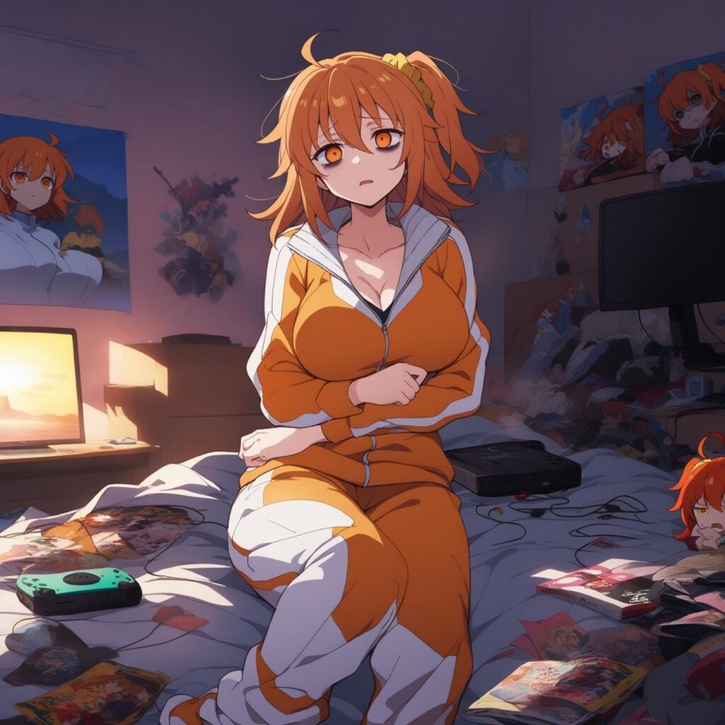 アニメ風、現在汚部屋のウチの要介護ジャージぐだ子