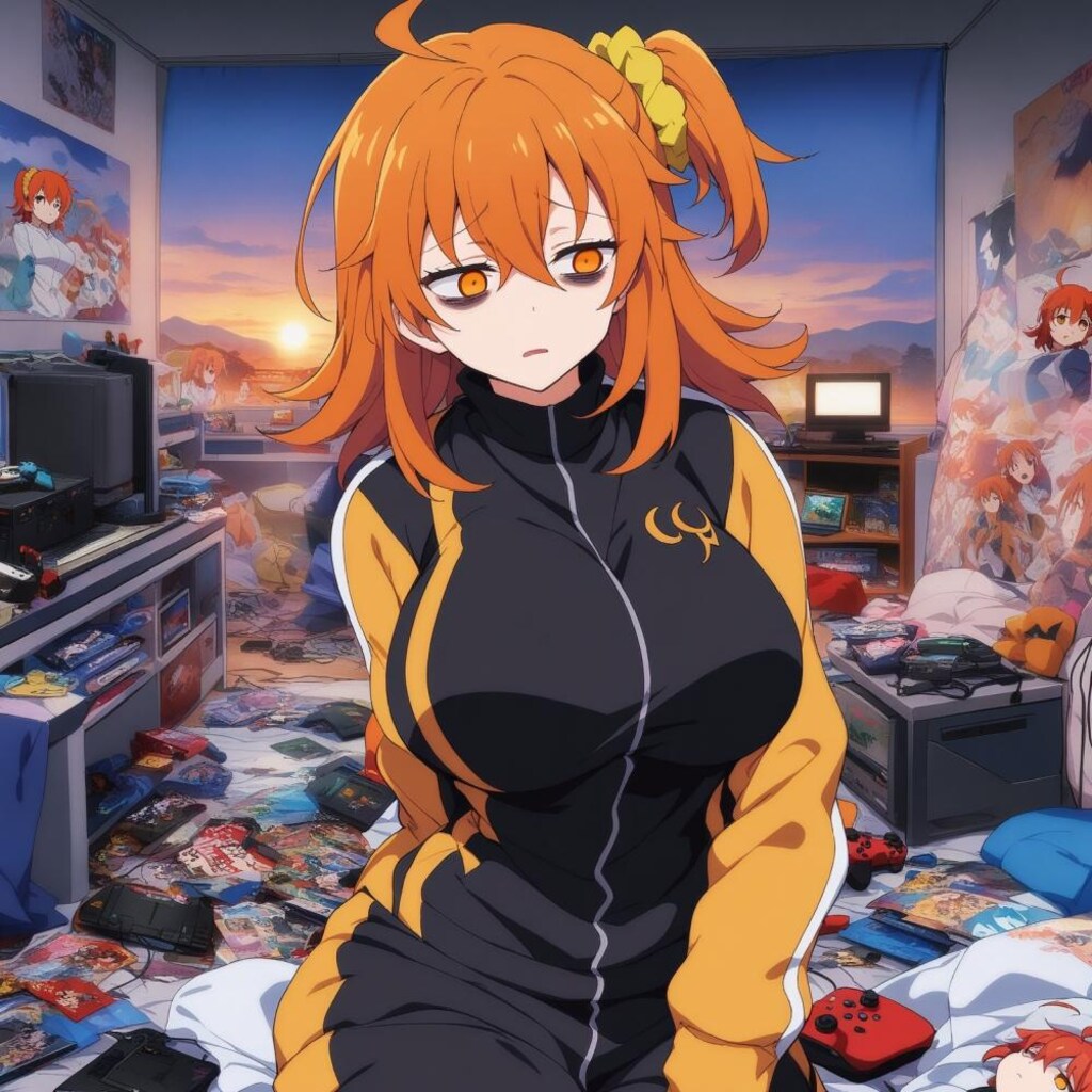 アニメ風、現在汚部屋のウチの要介護ジャージぐだ子