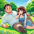 芝生でまったり（Dalle・イラスト版） 3枚目