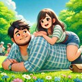 芝生でまったり（Dalle・イラスト版） 2枚目