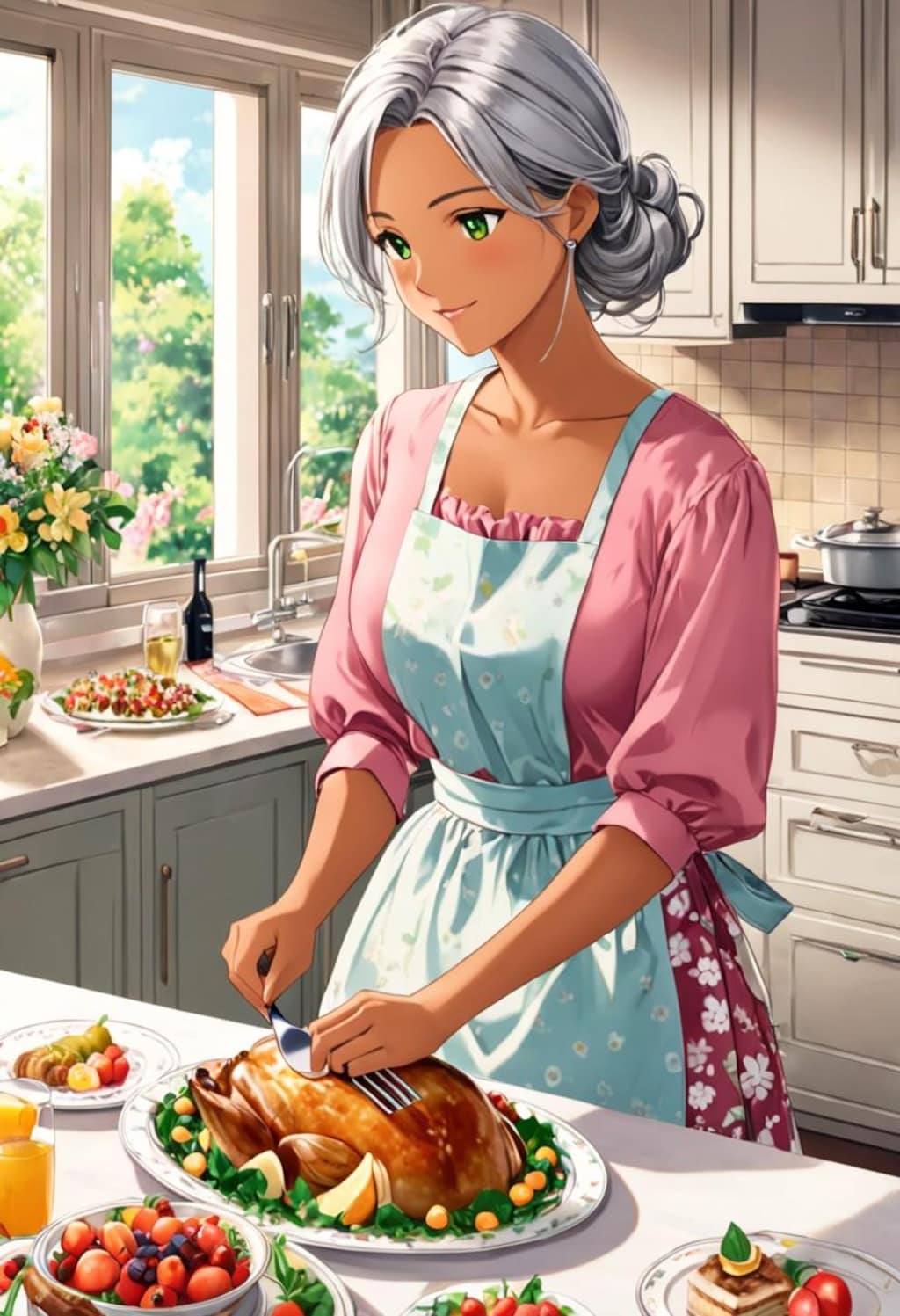 料理中の褐色お姉さん