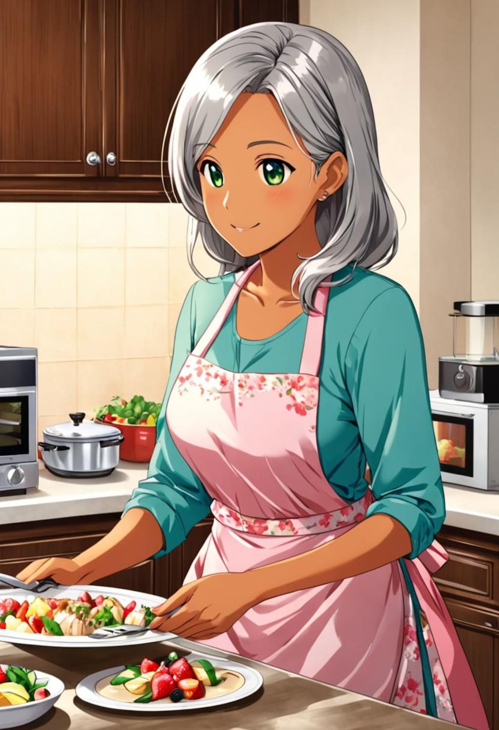 料理中の褐色お姉さん