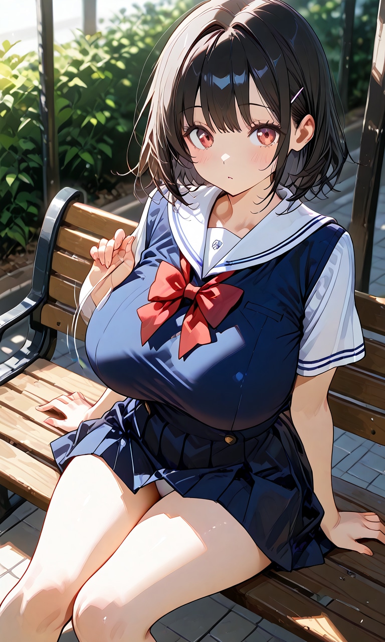 ベンチで休憩する少女