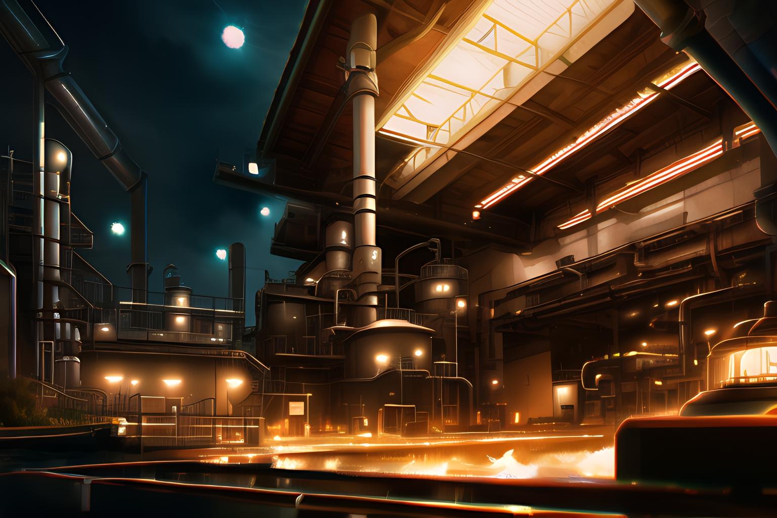 ＯＫな背景(夜の工場) | の人気AIイラスト・グラビア