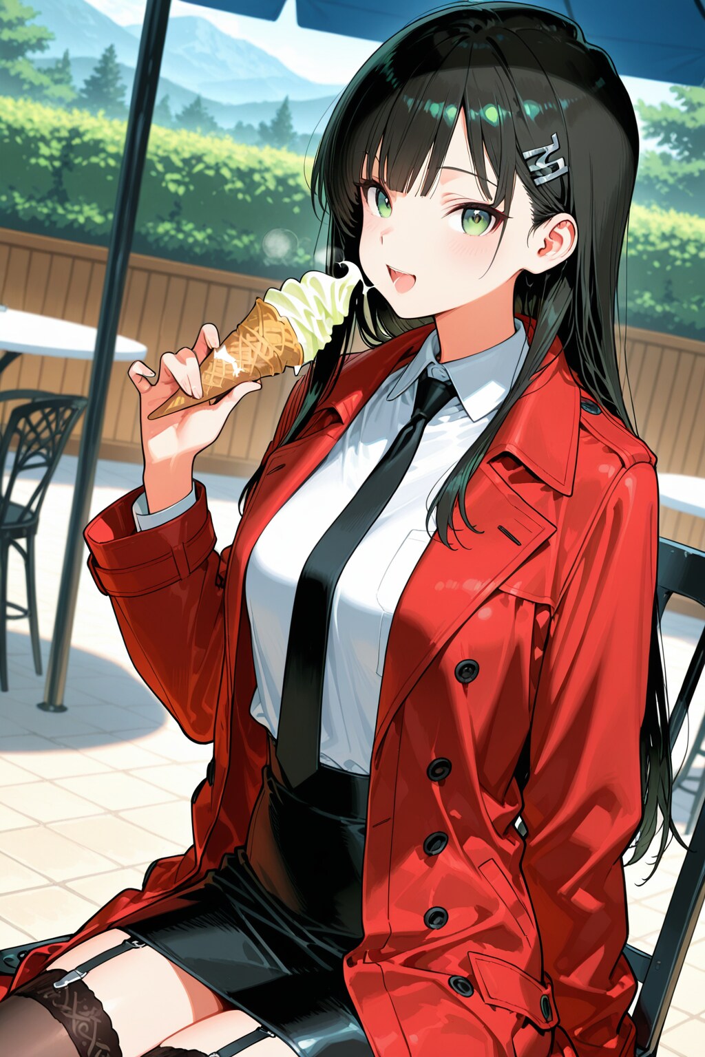 ソフトクリームを食べる後輩