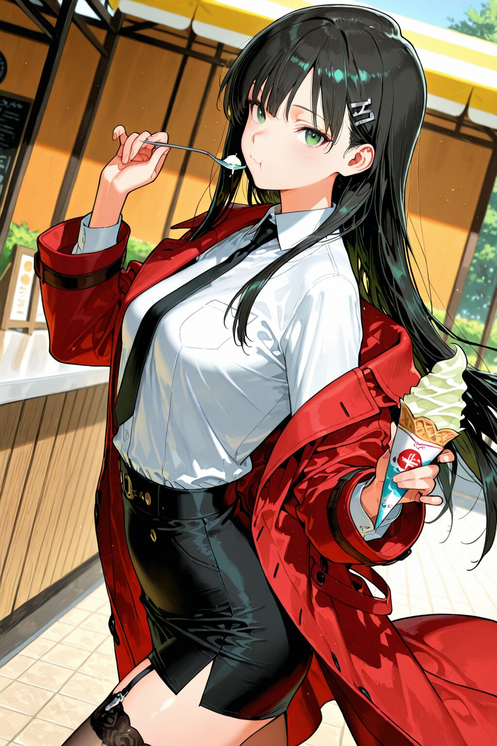 ソフトクリームを食べる後輩